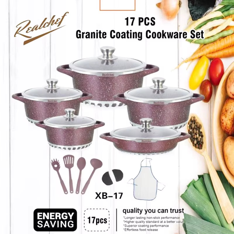 17PCS Cooking Utensils Pots Panelas Kitchenware Set Aluminium Alloy Induction Cookware Set Casserole Ustensiles De Cuisine