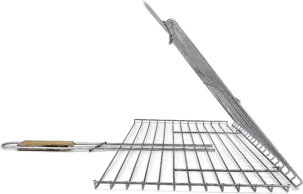 Grill Basket 11.8 X 15.8-Inch for Outdoor Grill, Barbecue Basket for Fish, Steak, Chicken, Vegetables, Shish Kabob and Shrimp, Large Lockable Basket with Wooden Handle, Stainless Steel, BBQ