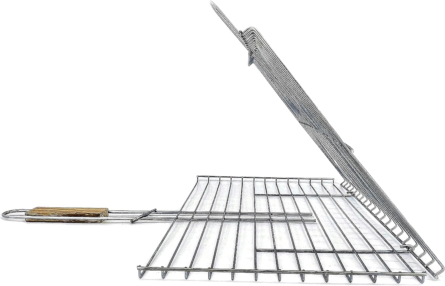 Grill Basket 11.8 X 15.8-Inch for Outdoor Grill, Barbecue Basket for Fish, Steak, Chicken, Vegetables, Shish Kabob and Shrimp, Large Lockable Basket with Wooden Handle, Stainless Steel, BBQ