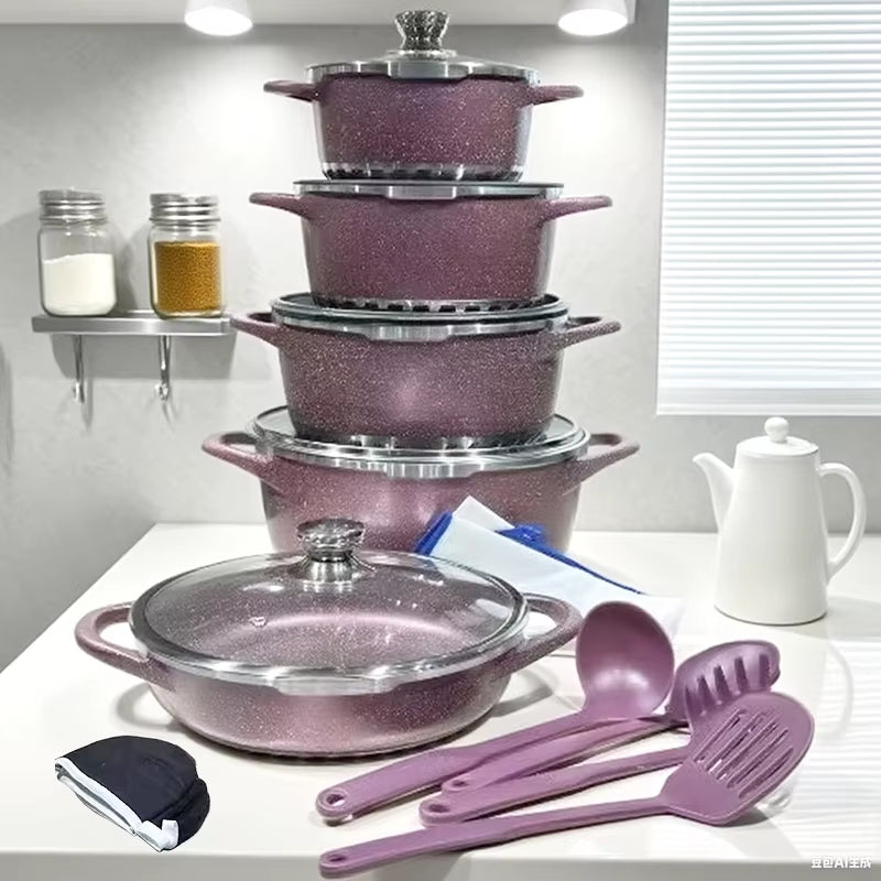 17PCS Cooking Utensils Pots Panelas Kitchenware Set Aluminium Alloy Induction Cookware Set Casserole Ustensiles De Cuisine