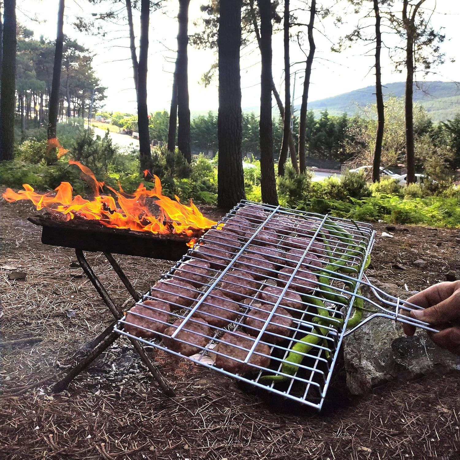 Grill Basket 11.8 X 15.8-Inch for Outdoor Grill, Barbecue Basket for Fish, Steak, Chicken, Vegetables, Shish Kabob and Shrimp, Large Lockable Basket with Wooden Handle, Stainless Steel, BBQ