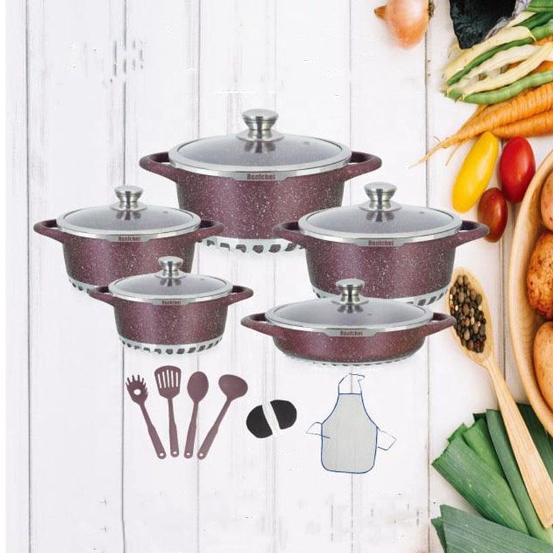 Granite Cookware Set Gray 17PCS Non Stick Die Casting Aluminum Duty Heavy Gadget Kit Durable Dishwasher Safe Cookware Set